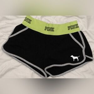 PINK Victoria's Secret Black Varsity Shorts Lime Green Waistband Small
